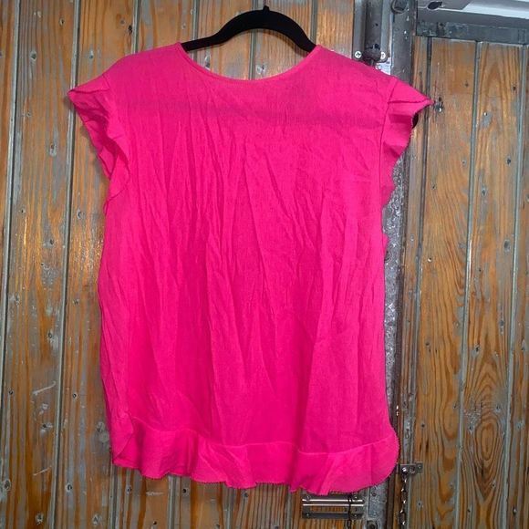 MNG Collection Mango Barbiecore Pink Ruffle Cap Sleeve Blouse Top Size Small - Picture 2 of 8